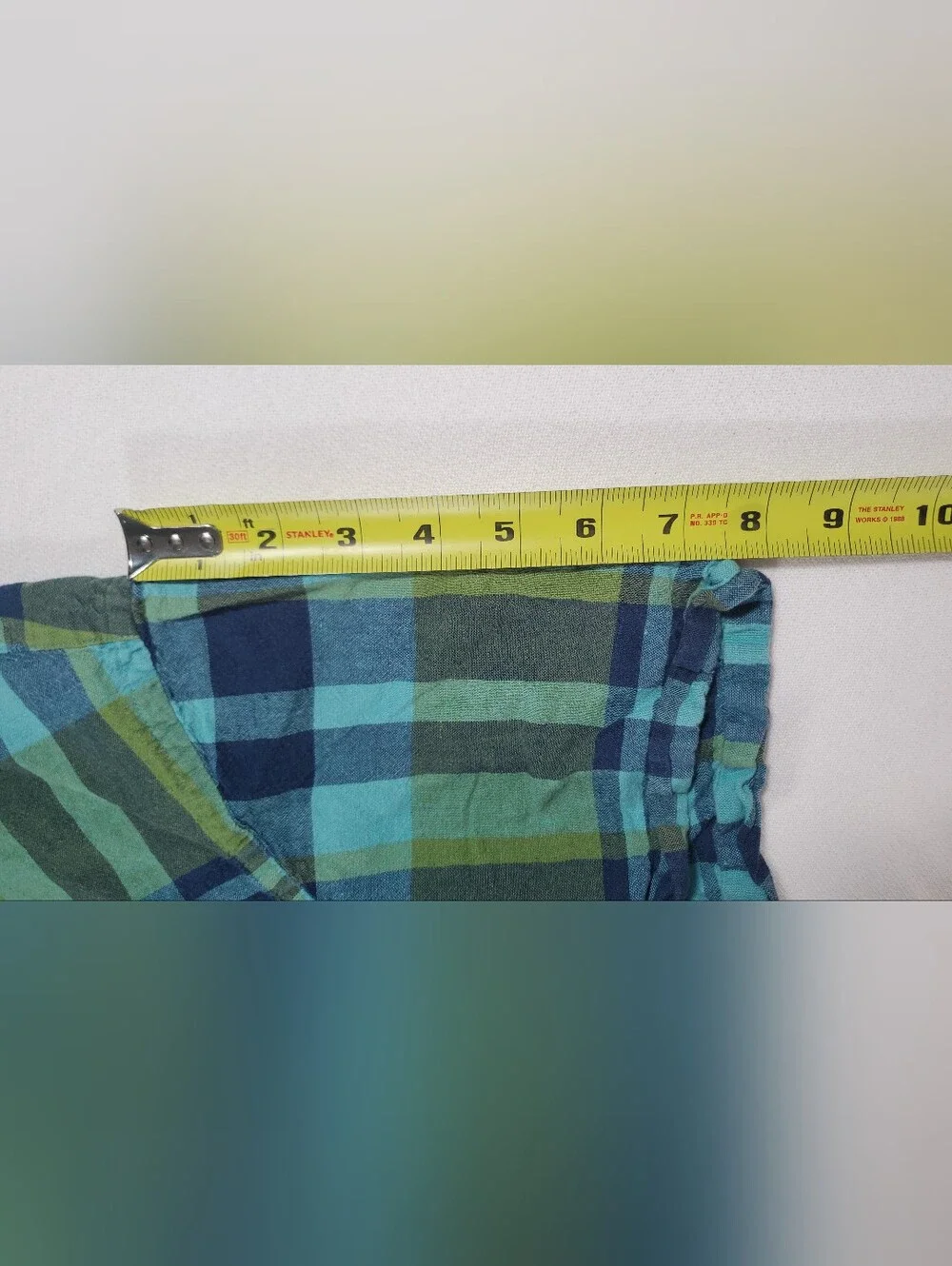 Banana Republic Mens XL Shirt Blue Green Plaid Linen Cotton Short Sleeve Pocket